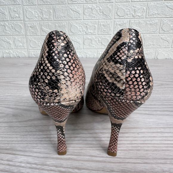 Vince Camuto Aparla Pumps WMNS 8M Pink Black Snakeskin Leather Stiletto Pointed - Picture 6 of 12